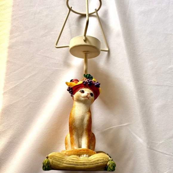 Orange Tabby Cat with Fruit (Carmen Mirandaish) Hat Votive Candle Holder w Shade - Picture 2 of 15